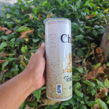 Load image into Gallery viewer, Chingona Gold Glitter 20oz Skinny Tumbler cup
