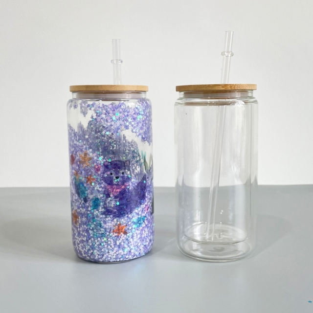 Snowglobe Clear Glass Cups 16 oz