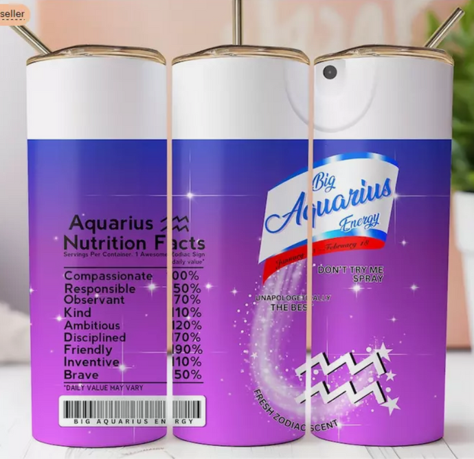 Purple Aquarius Astrological sign 20oz Skinny Stainless Steel Tumbler