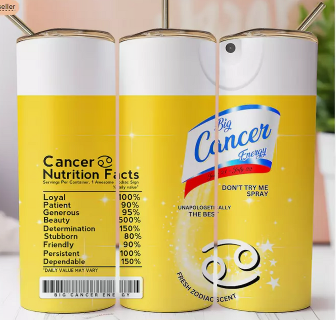 Yellow Cancer Astrological sign 20oz Skinny Stainless Steel Tumbler