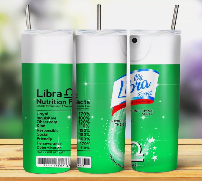 Green Libra Astrological sign 20oz Skinny Stainless Steel Tumbler