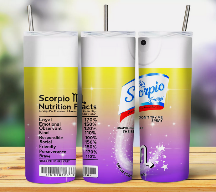Purple & Yellow Scorpio Astrological sign 20oz Skinny Stainless Steel Tumbler