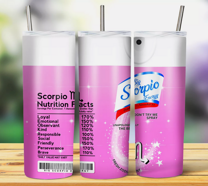 Pink Scorpio Astrological sign 20oz Skinny Stainless Steel Tumbler