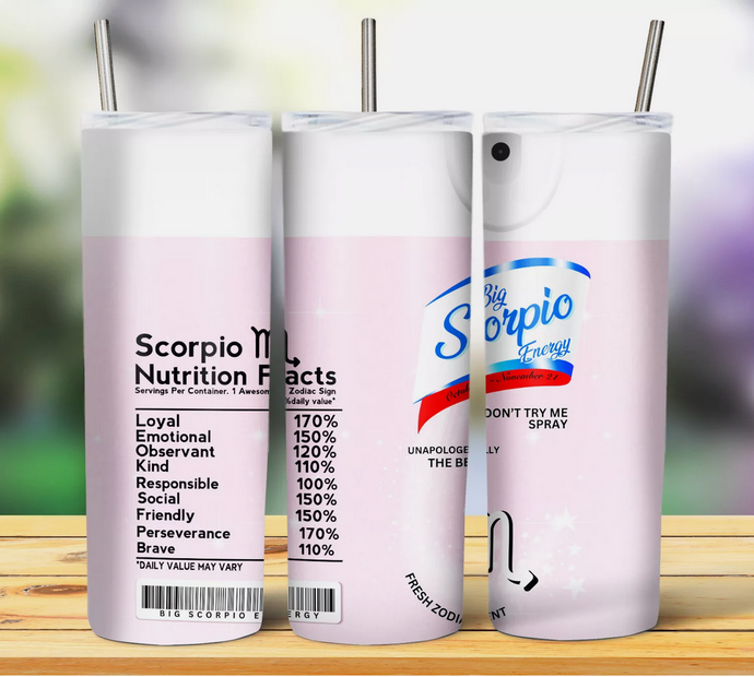 Light Pink Scorpio Astrological sign 20oz Skinny Stainless Steel Tumbler