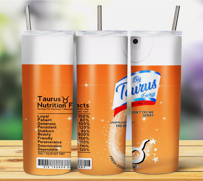 Orange Taurus Astrological sign 20oz Skinny Stainless Steel Tumbler