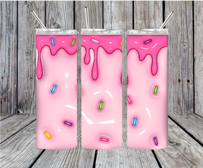Pink Faux 3d drip with sprinkles 20oz Skinny Tumbler