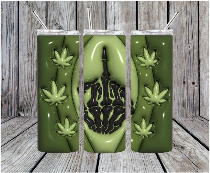 Green 420 middle Finger faux d3 20oz Skinny Tumbler