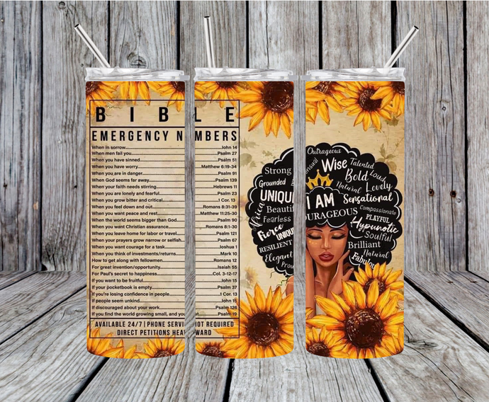 Bible Emergency Numbers Afro 20oz Skinny Tumbler