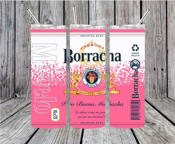 Light Pink Borracha Glitter Toxica 20oz Skinny Stainless Steel Tumbler